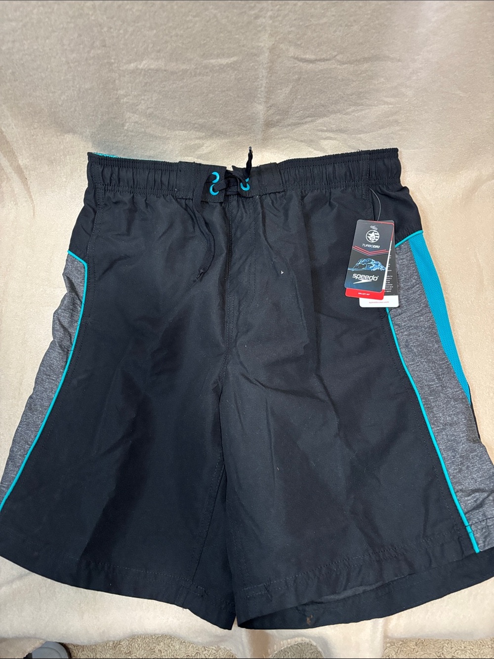 Speedo Black Swim Board Shorts with Teal Trim Sz L NWT